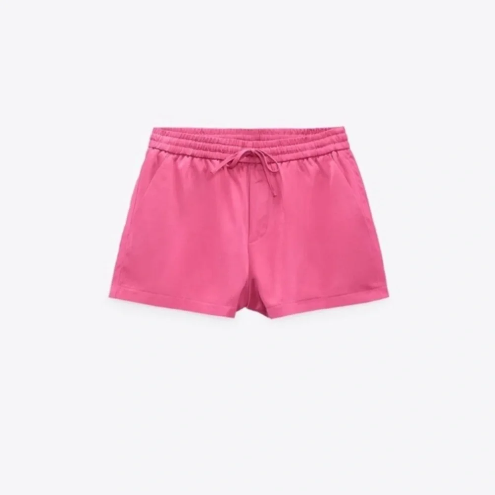 COPY SET Zara Pink Satin Oversized Shirt Jacket Shorts M 6/8 Bloggers Mango NWOT